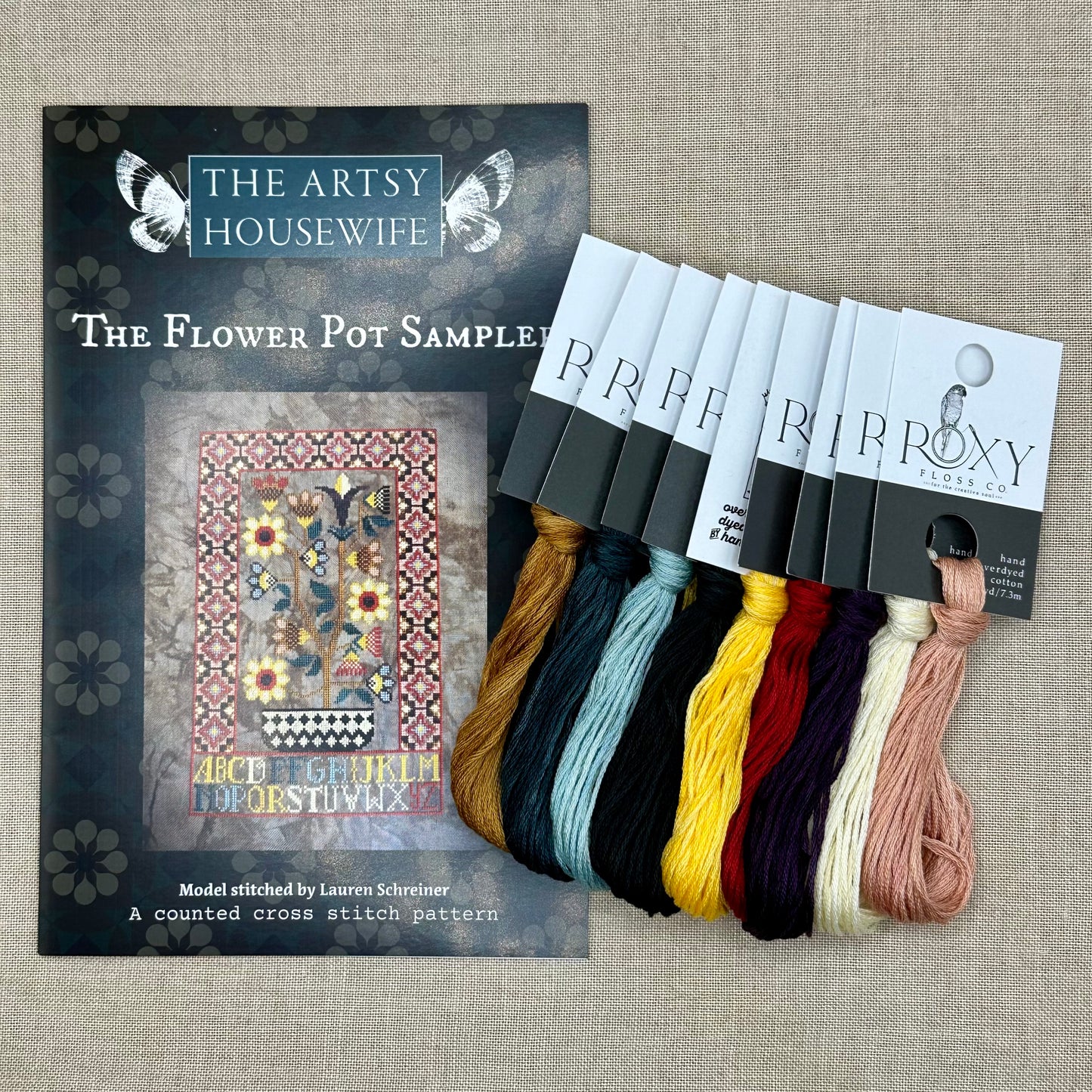The Artsy Housewife - The Flower Pot Sampler - Chart and/or Roxy Floss Conversion